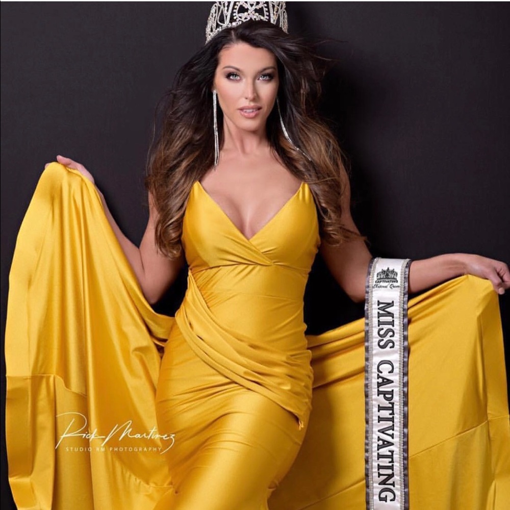 Long flowing mustard gown
